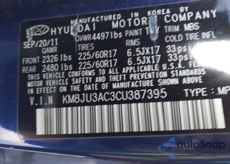 2012 Hyundai Tucson Gls from USA, damaged, VIN KM8JU3AC3CU387395